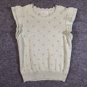 Margeaux & Ellie Womens M Pointelle Knit Green Top Ruffle Cap Sleeve Cottagecore